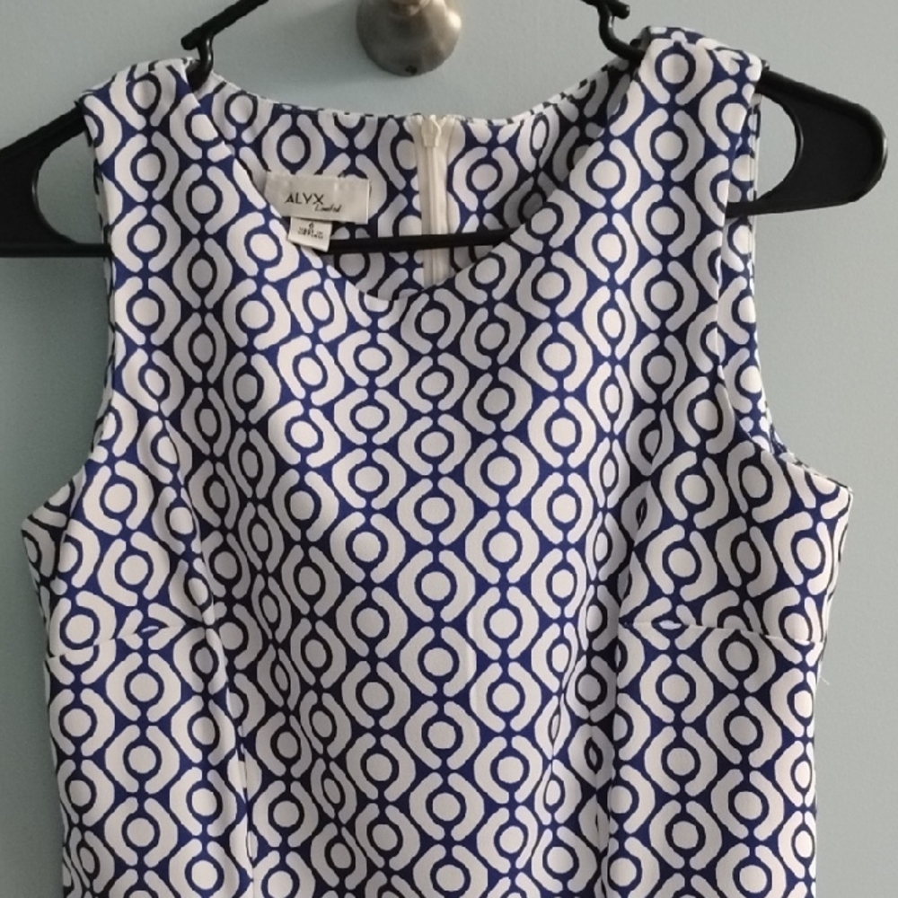 ALYX Limited Blue and White Geometric Midi Dress Size 6
